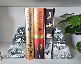 A dragon without its rider - Fourth Wing Green Agate Bookends - Dragon Decor - Rebecca Yarros book quote - licensed Fourth wing merch