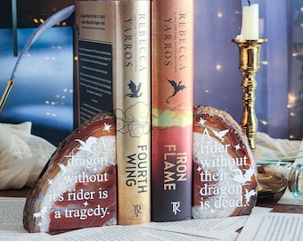 A dragon without its rider- Red Fourth Wing Agate Bookends - Dragon Decor - Rebecca Yarros quote - Officially licensed Fourth wing merch