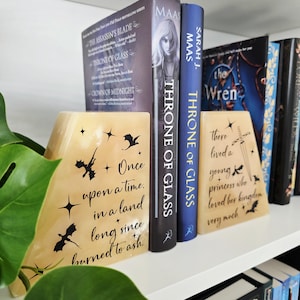 Throne of Glass Bookends - Once upon a time - book quote Bookends - Yellow onyx Bookends - kingdom of Ash quote - Sarah J Maas - TOG