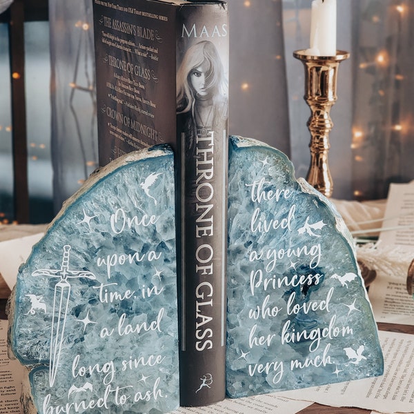 Agate Bookends - Throne of Glass quote - Once upon a time in a kingdom - Sarah J Maas Quote - Stone Bookend