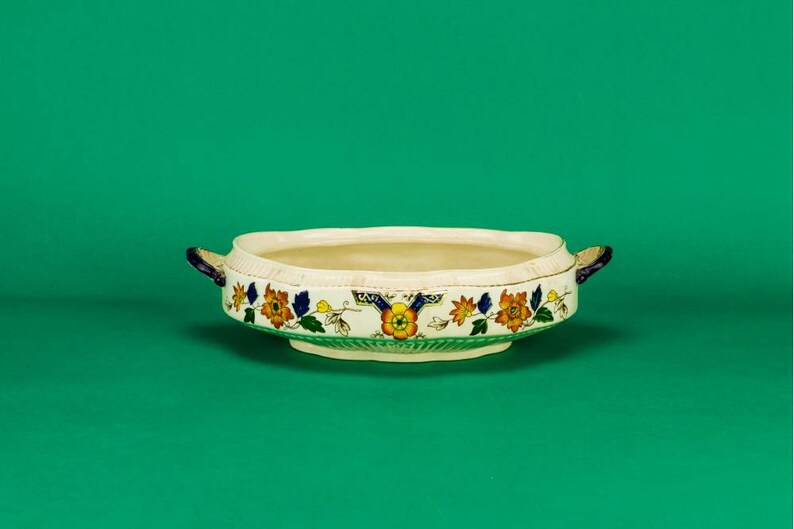 Cereal Impressive Pottery Floral BOWL Blue Antique Victorian 19th Century Dish Oval English Serving