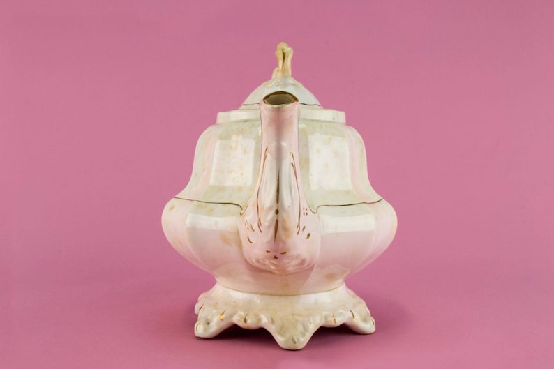 Pottery Pear Shaped Teapot Panelled Antique English William IV 1830s Large Georgian Gilded
