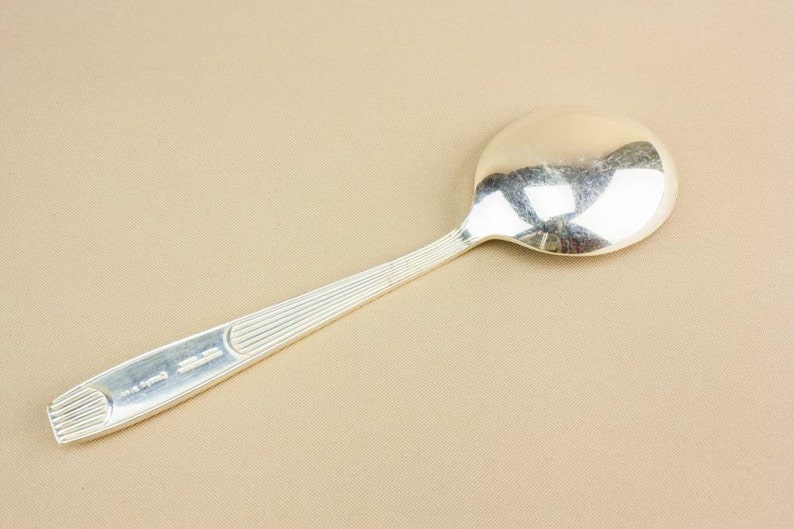 6 Vintage Silver Plated Mid-Century Modern Serving Medium Elegant SPOONS AP Co Cutlery Retro English 1950s