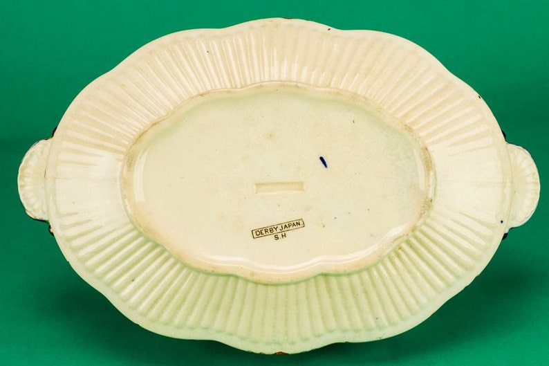 Cereal Impressive Pottery Floral BOWL Blue Antique Victorian 19th Century Dish Oval English Serving
