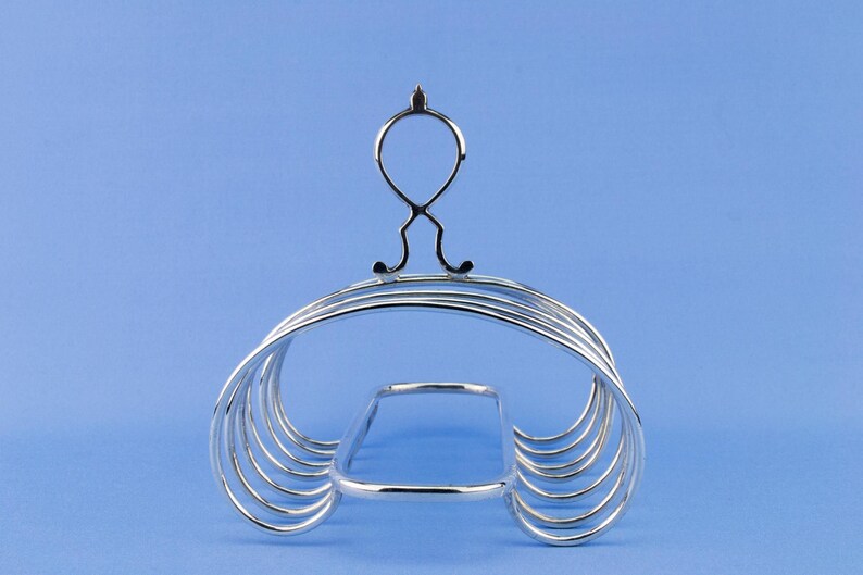 Silver Plated Toast Rack Art Deco English 1930s Medium 6 Slices Unusual Oval Handle