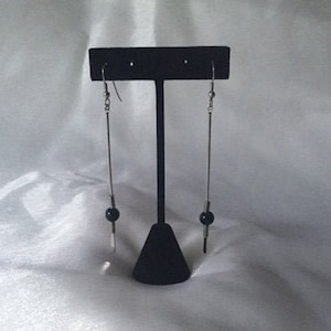 Vintage Long Silver and Black Earrings, 1980&#39;s Minimalist Jewelry