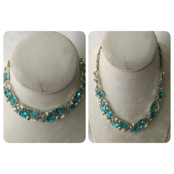 Blue Rhinestone Necklace, Choker Necklace, Silver… - image 2