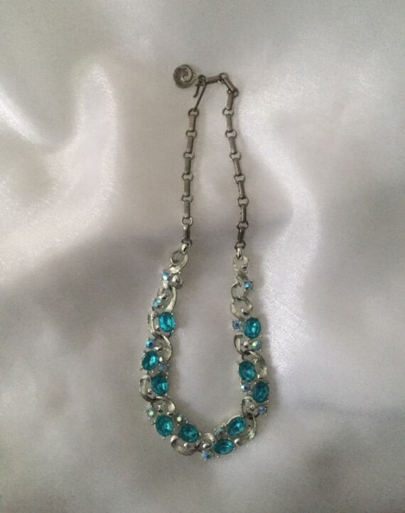 Blue Rhinestone Necklace, Choker Necklace, Silver… - image 3