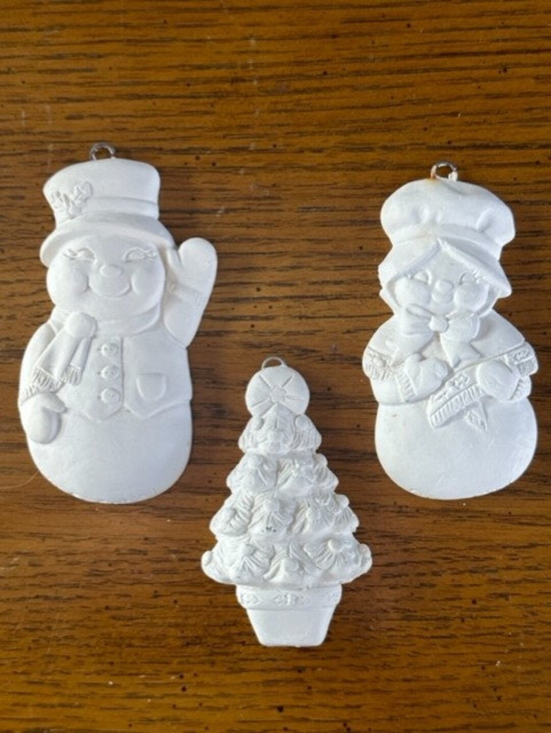 Vintage Ready to Paint Christmas Ornament Trio Snowman Etsy