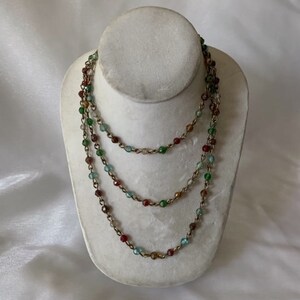 Vintage Long Beaded Rainbow Necklace, 1980&#39;s Silver Jewelry