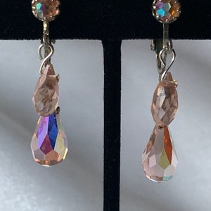 Silver Screw Back Pink Tear Drop Earrings, Vintage 1960's Jewelry