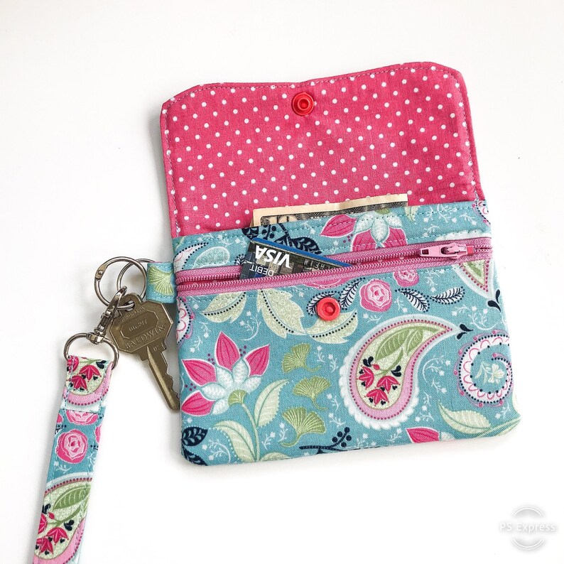 Small Wrist Wallet Floral Fabric Keychain Etsy
