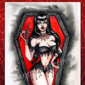 Glampire - 8x10 Art Print by Megan Mars - pinup art - vampire - horror pinup - glam vampire pinup - mistress of the night - vampira