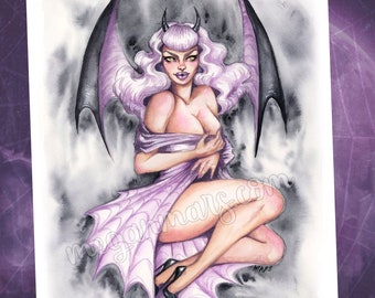 Diablica - 8x10 Art Print par Megan Mars - pin-up art - art érotique - art sexy - démon diable mythologique - Halloween