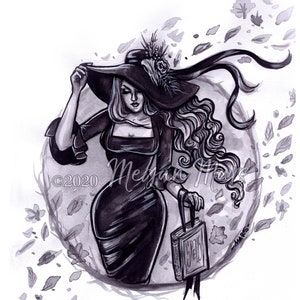 WindyWitch - 8x10 Art Print by Megan Mars - pinup art - witch moon  witchy - modern witch