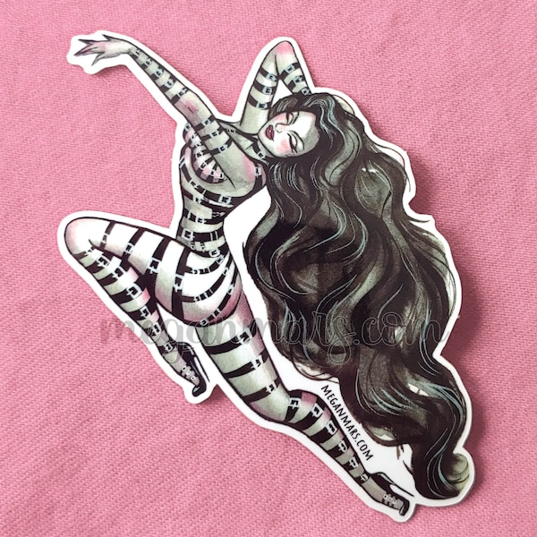 STICKER "Pinktober Buckles" spooky pinup girl - fetish burlesque - showgirl - strappy lingerie - kink - dancer pin-up girl