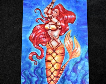 Bound Mermaid - 4x6 art print - art érotique - art sexy - sirène - pin-up art - art fétichiste - shibari - corde bondage