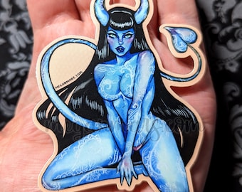 AUTOCOLLANT - « Diable bleu » - Sticker art diable - Art fétiche - Art érotique -