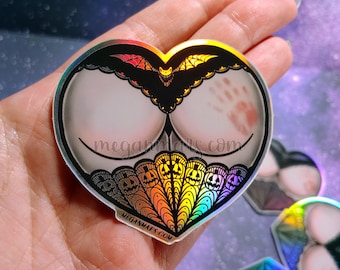 STICKER "Spooky Spank!" (HOLO) Booty Heart - Kinktober Day 9 - Spiderweb lingerie butt heart