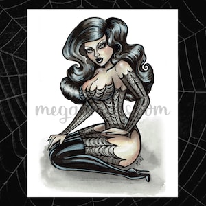 Spiderweb Pinup - 8x10 Art Print by Megan Mars - pinup art - goth art - fetish art - spiderwebs - gothic beauty - spooky pin-up - gothic