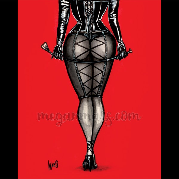 Kinktober Crop - 8x10 Art Print by Megan Mars - pinup art - erotic art - fetish art - mistress - bdsm - kinky art - corset