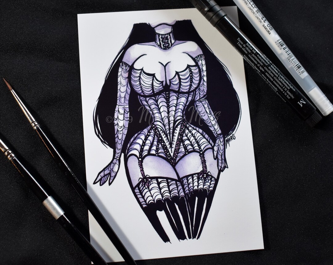 Kinktober corset 4x6 Art Print by Megan Mars Pinup Art Erotic Art