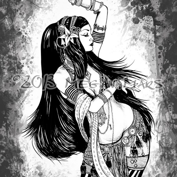 Zoe Jakes - Tribal Fusion Belly Dancer 11x14 poster art print by Megan Mars - dancer - illustration - bellydance