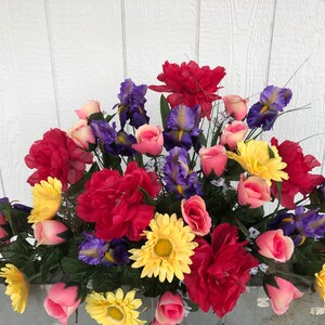 Bold Beautiful Colors Silk Tombstone Headstone Cemetery Saddle Spring Easter Mothers Day Memorial Flowers Custom Colors Welcome