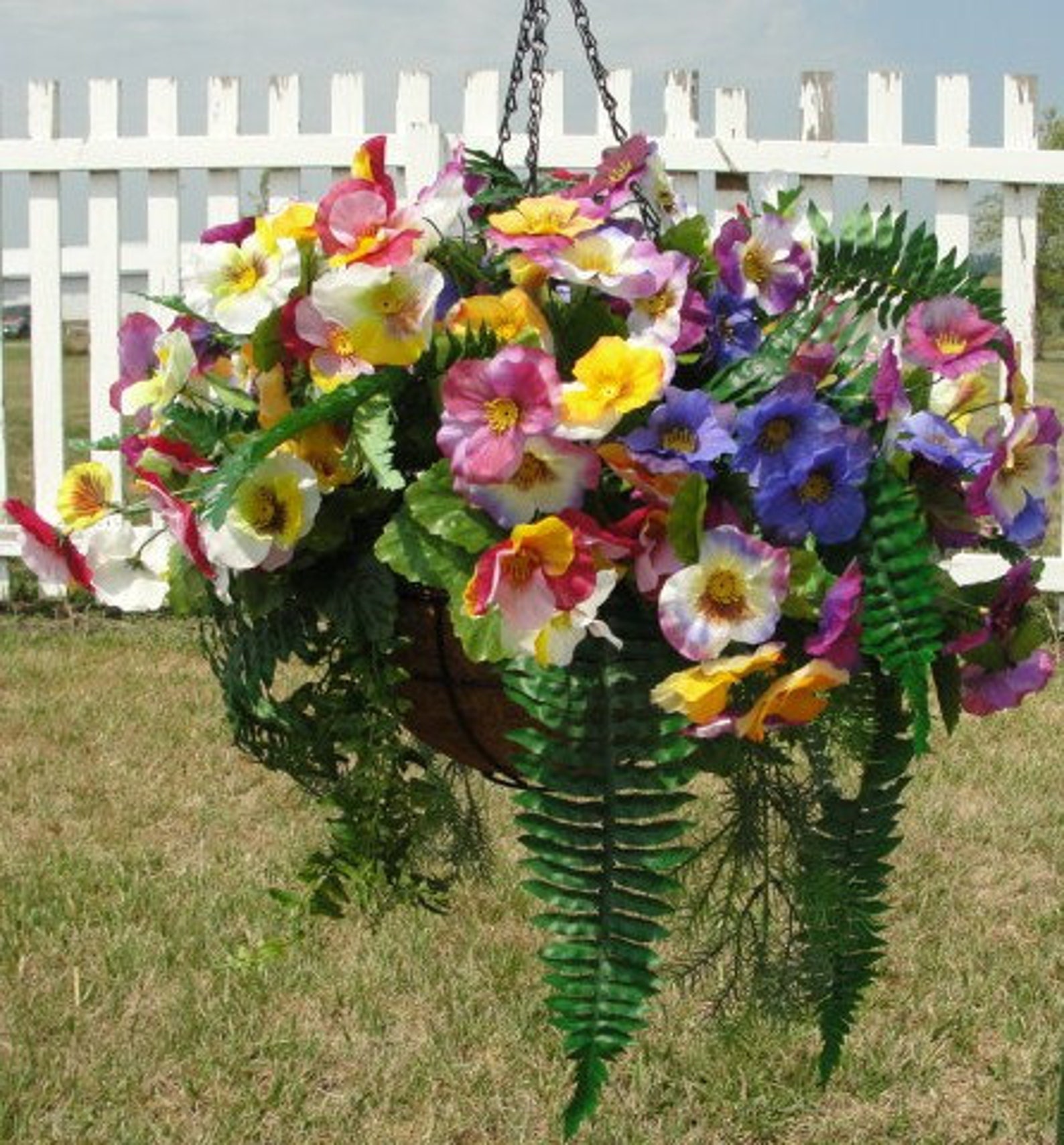 Outdoor Pansy Hanging Basket Silk Arrangement Colors Vary in Etsy Canada