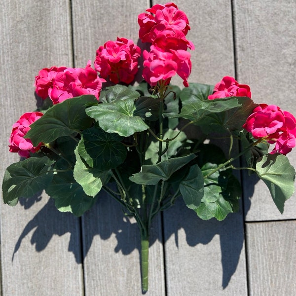 Pink Red White or Purple Silk Geraniums 9 Blossoms a bush DIY Arrangements Country Porch Deck For Outdoor Pottery Planter Box Hanging Basket