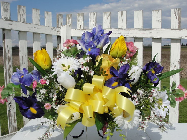 Cemetery Silk Flower Arrangements Tombstone Saddles Spring Etsy