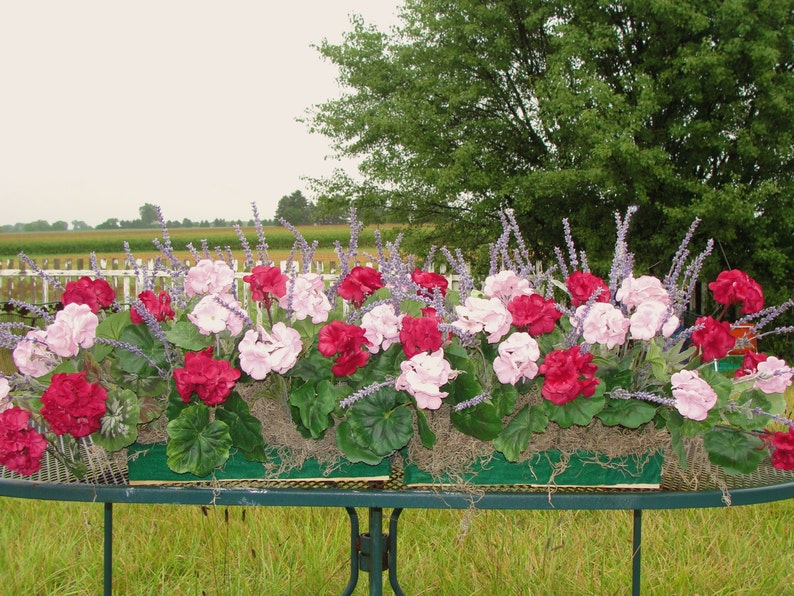 Burgundy and Light Pink Silk Geraniums Window Box Arrangements Etsy