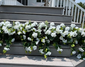 All White Window Box Silk Flower Arrangement with yellow accents for your 66" Window Box Artificial Filler Insert