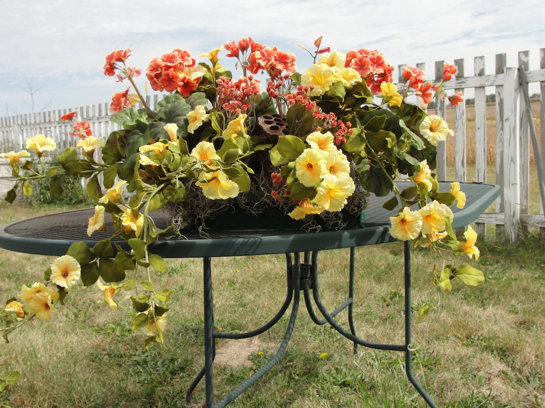 Window Box Silk Flower Arrangement Orange Geraniums Yellow Azaleas for Your 24 Window Box Etsy