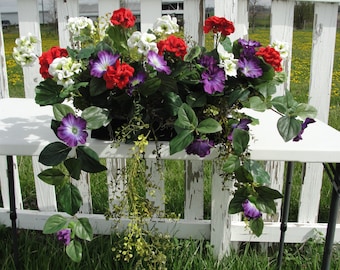 Assorted or Custom Geranium Azaleas Window Box Arrangement with Cascading Greens for your 19" - 24"L Window Box