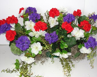 Silk Geraniums and Azaleas Window Box insert Measuring 15"L x 4"W x 2"H for your 18"L Window Box Outdoor Garden