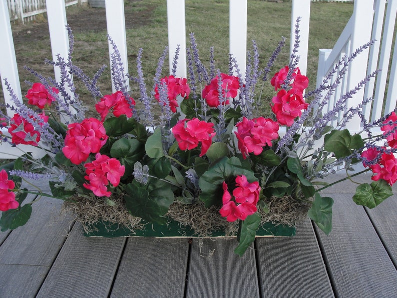 Pink Geraniums With Lavender Silk Window Box Arrangement in Etsy