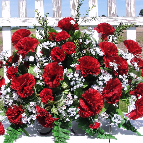 Rojo Azul Amarillo Arco Iris o Azul y Amarillo Claveles Seda Flor Cementerio Lápida Flores Lápida Lápida Silla de montar Sympathy Bouquet