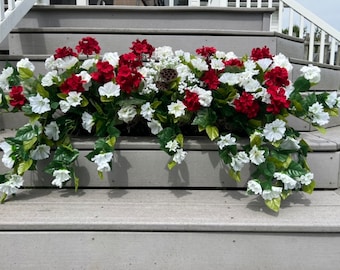 Window Box Silk Flower Arrangement Orange Geraniums Yellow Azaleas for your 36" Window Box Artificial Filler Insert