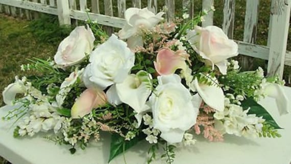 Pink an White Centerpiece Silk Flowers Calla Lilies Roses Wedding