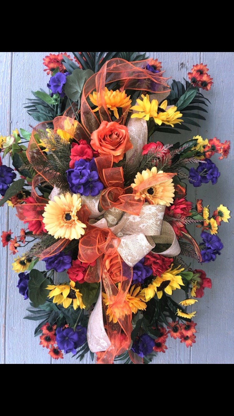 Fall Grave Pillow for Cemetery Grave Silk Flowers 32L x Etsy