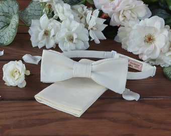 Bow Tie and Pocket square Set IVORY David's Bridal White Matching BowTie & Pocket Square Set  Hanky Men's handkerchief Special Order