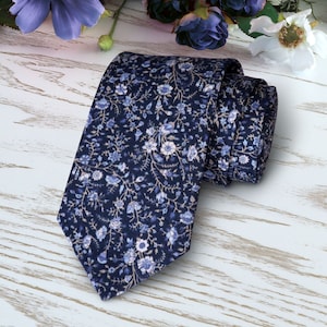 MARINE Floral Necktie WeddingBlue WildFlowers Tie Floral Skinny tie Wedding Ties Navy Necktie Bow-Tie  Pocket square Special Order