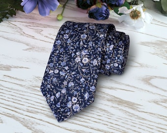 MARINE Floral Necktie WeddingBlue WildFlowers Tie Floral Skinny tie Wedding Ties Navy Necktie Bow-Tie  Pocket square Special Order