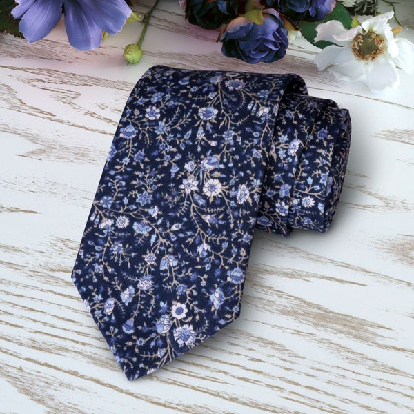 MARINE Floral Necktie WeddingBlue WildFlowers Tie Floral Skinny tie Wedding Ties Navy Necktie Bow-Tie  Pocket square Special Order
