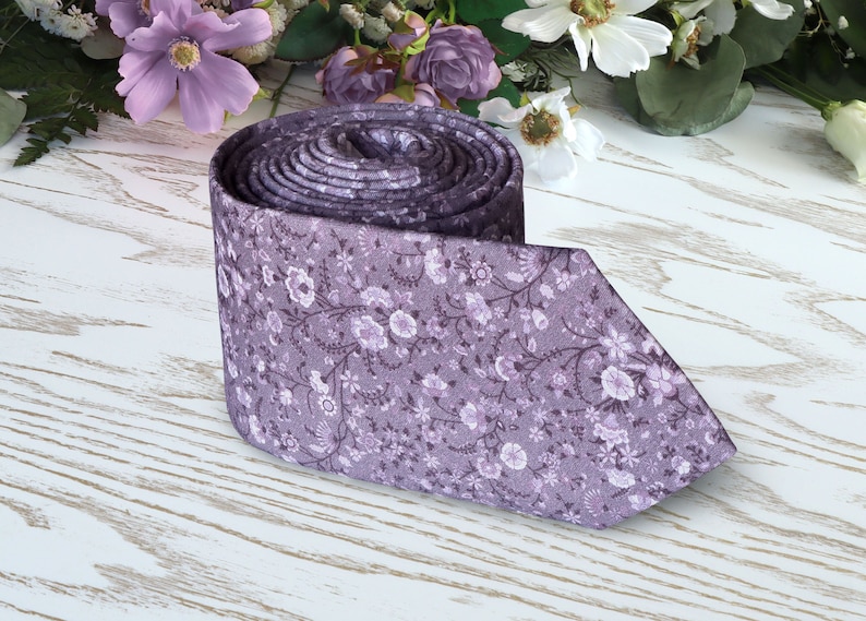 LILAC Floral Tie Wedding LAVENDER Haze WildFlowers Necktie Purple Floral Skinny tie WISTERIA Wedding Ties Davids Bridal Necktie SpecialOrder image 2