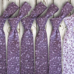 Mens Floral Ties Set 6 Pieces: Grooms Set 5 LILAC Floral Ties + 1 White LAVENDER Floral Tie Wedding Necktie for Men  Groomsmen Neckties
