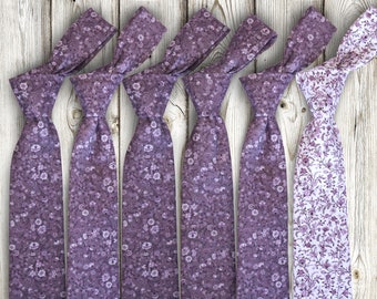 Mens Floral Ties Set 6 Pieces: Grooms Set 5 LILAC Floral Ties + 1 White LAVENDER Floral Tie Wedding Necktie for Men  Groomsmen Neckties