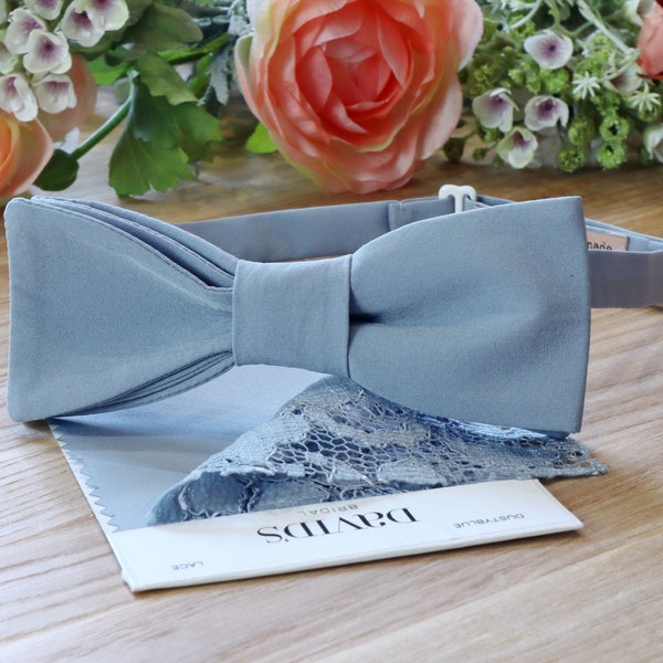 DUSTYBLUE Bow Tie David's Bridal Dusty Beach Wedding Groomsmen Bow-Tie Dusty Blue Bridesmaid Dresses Suspenders Pocket square Special Order