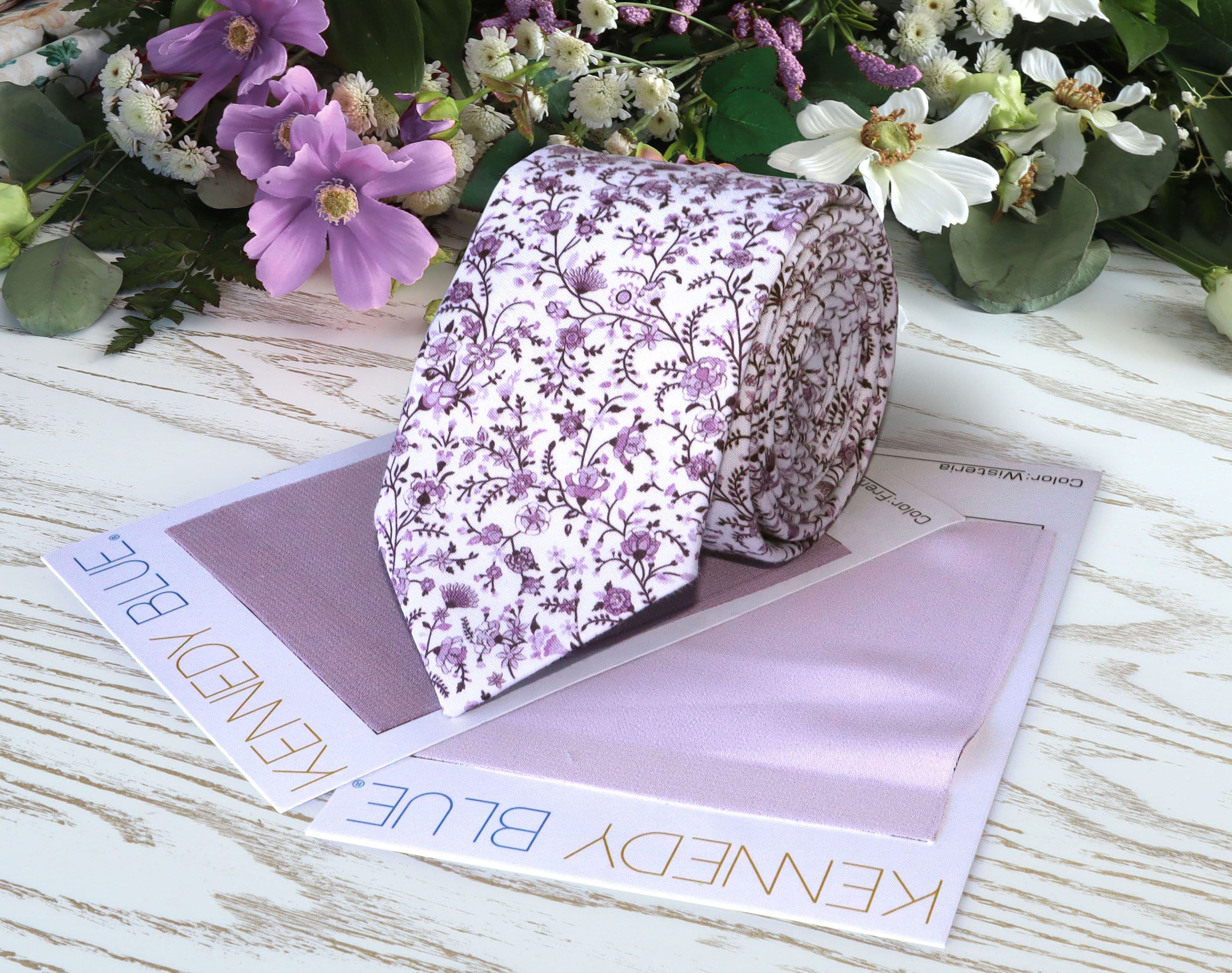 LAVENDER Floral Tie Wedding White Wildflowers WISTERIA Necktie